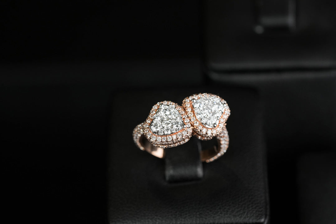 Double Heart Ring Rose 14K