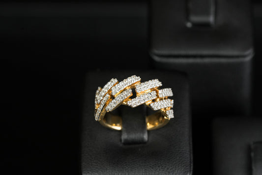 Cuban Link Prong Diamond Ring 10K Gold