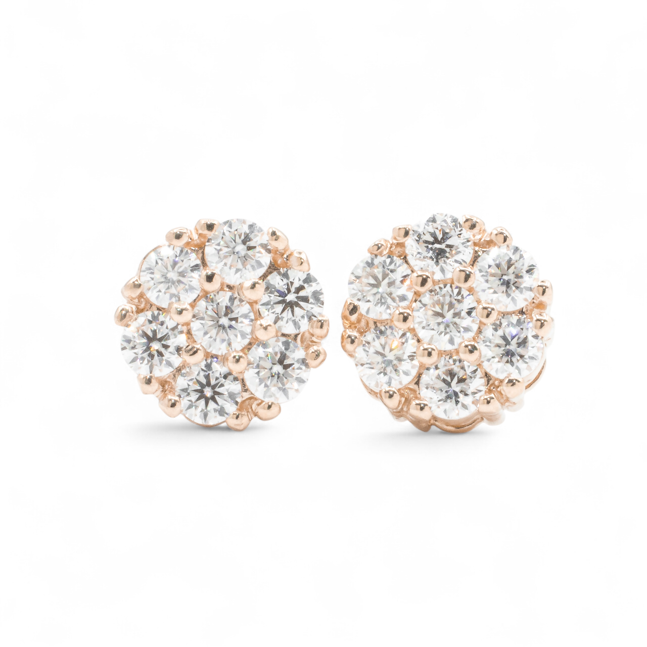 14k Rose Gold Lab Diamond Cluster Earrings 2 ctw