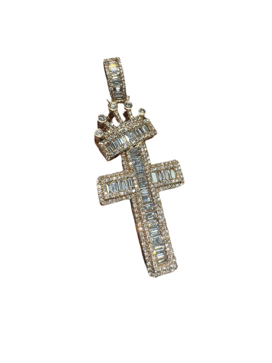 Diamond Emerald Cross With Crown Rose Gold