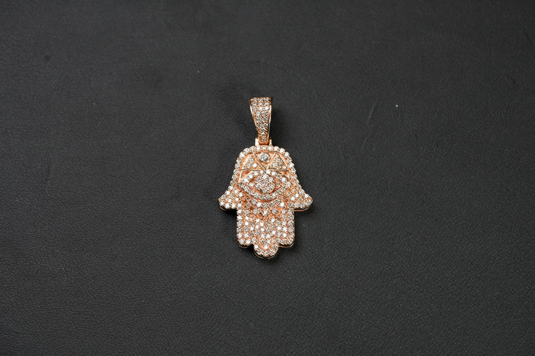 Diamond Hamsa Pendant Rose 14K Gold