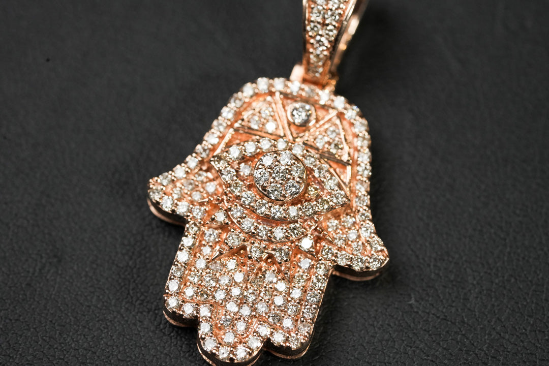 Diamond Hamsa Pendant Rose 14K Gold