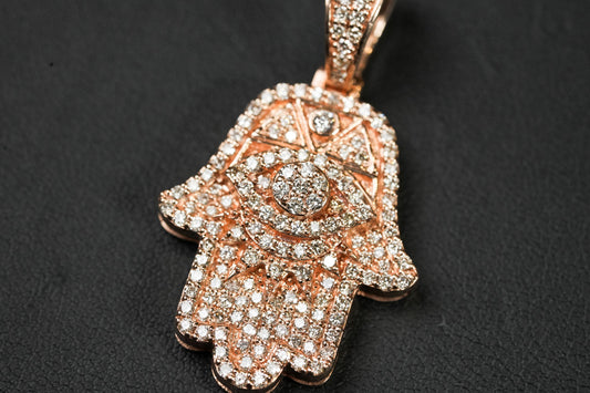 Diamond Hamsa Pendant Rose 14K Gold