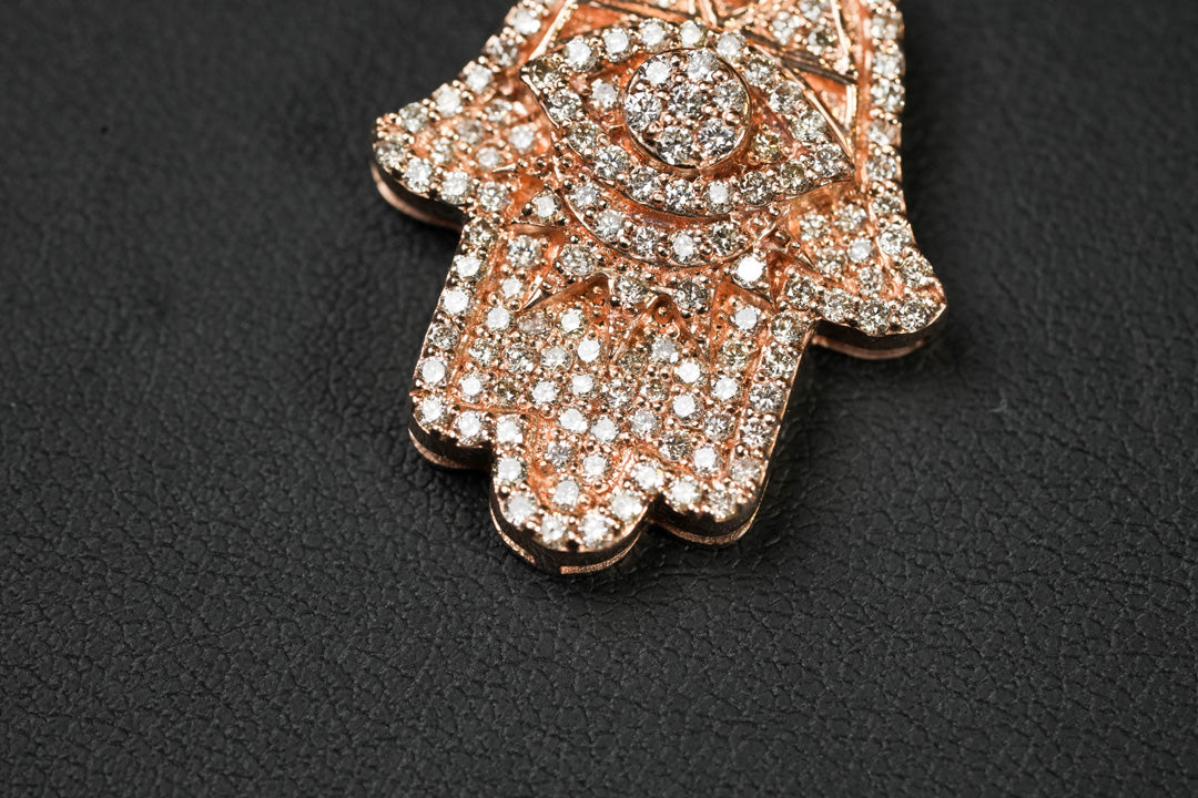Diamond Hamsa Pendant Rose 14K Gold