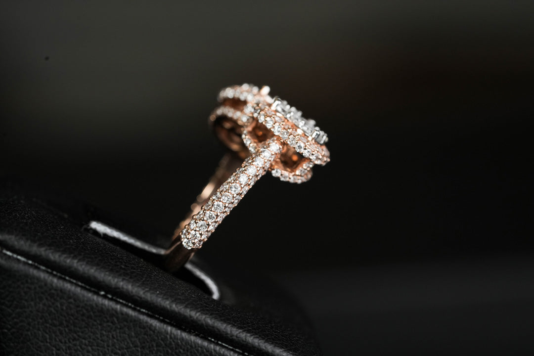 Double Heart Ring Rose 14K