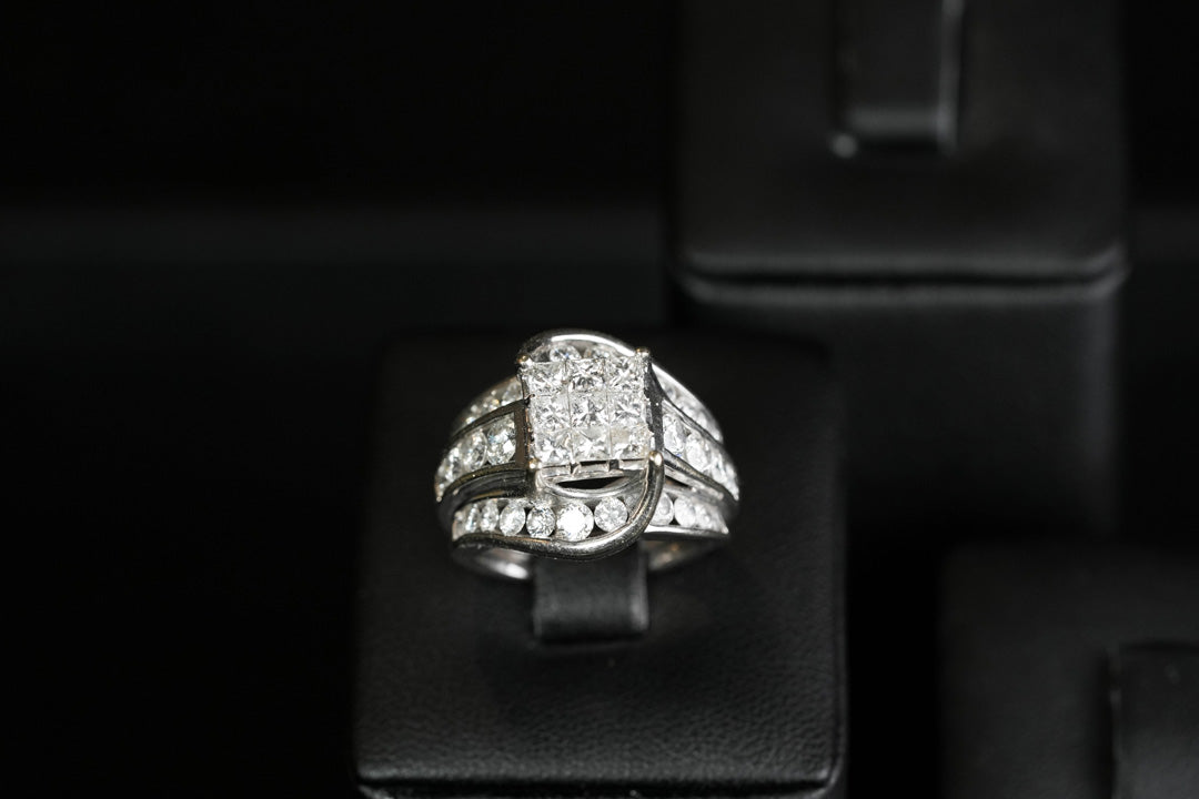 Princess Cut Invisible Set Diamond Ring 14K White Gold