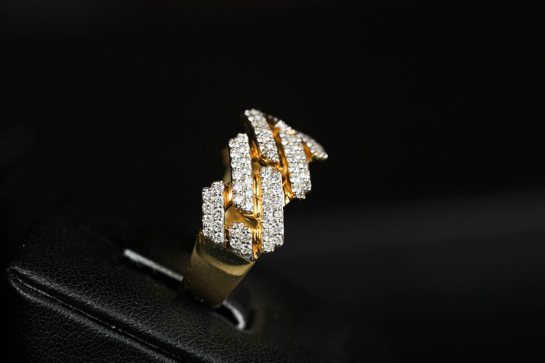 Cuban Link Prong Diamond Ring 10K Gold