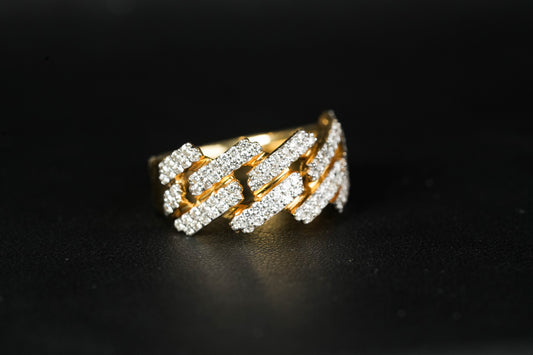 Cuban Link Prong Diamond Ring 10K Gold