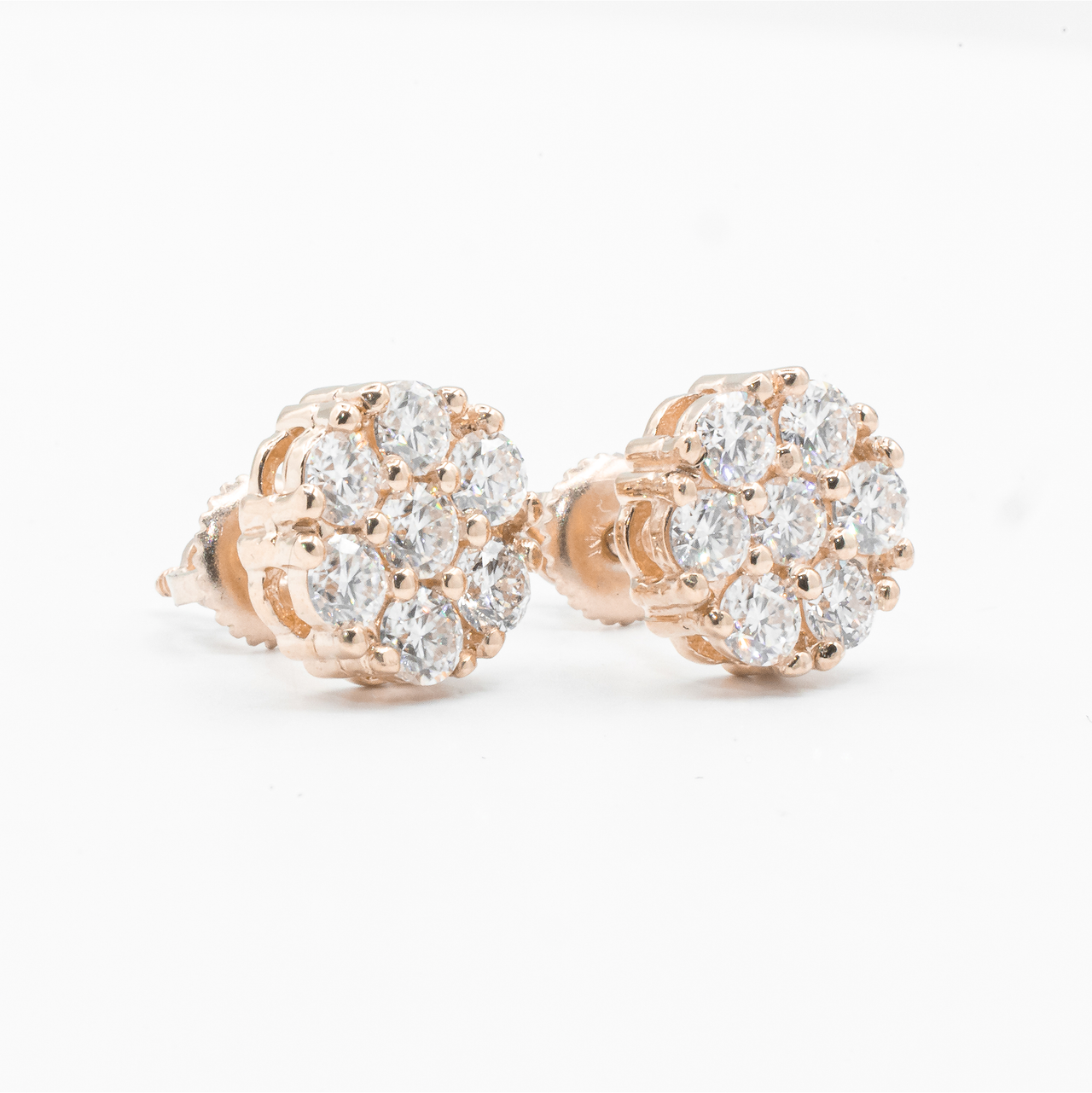 14k Rose Gold Lab Diamond Cluster Earrings 2 ctw